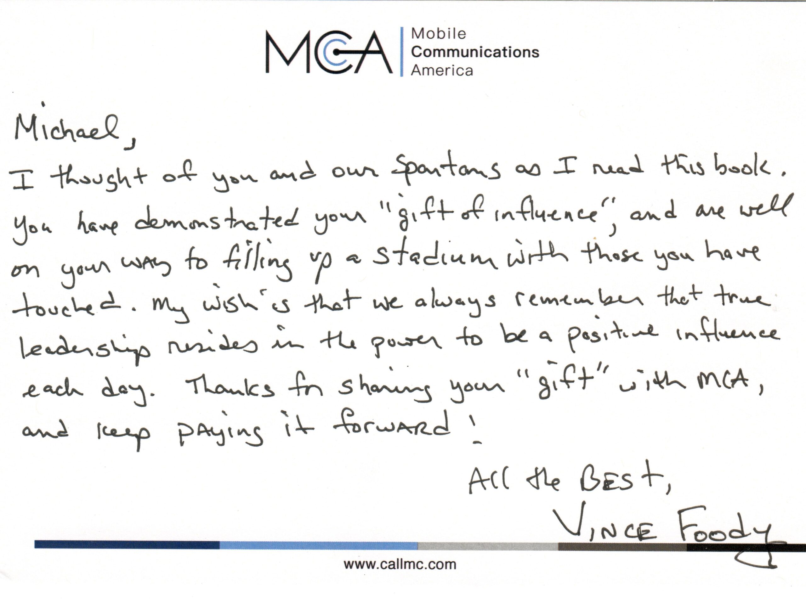 Handwritten note received by Michael Z. Johnson